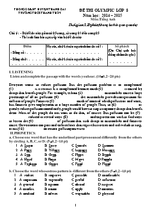 Đề thi Olympic môn Tiếng Anh Lớp 8 - Năm học 2014-2015 - Trường THCS Thanh Thùy (Có đáp án)